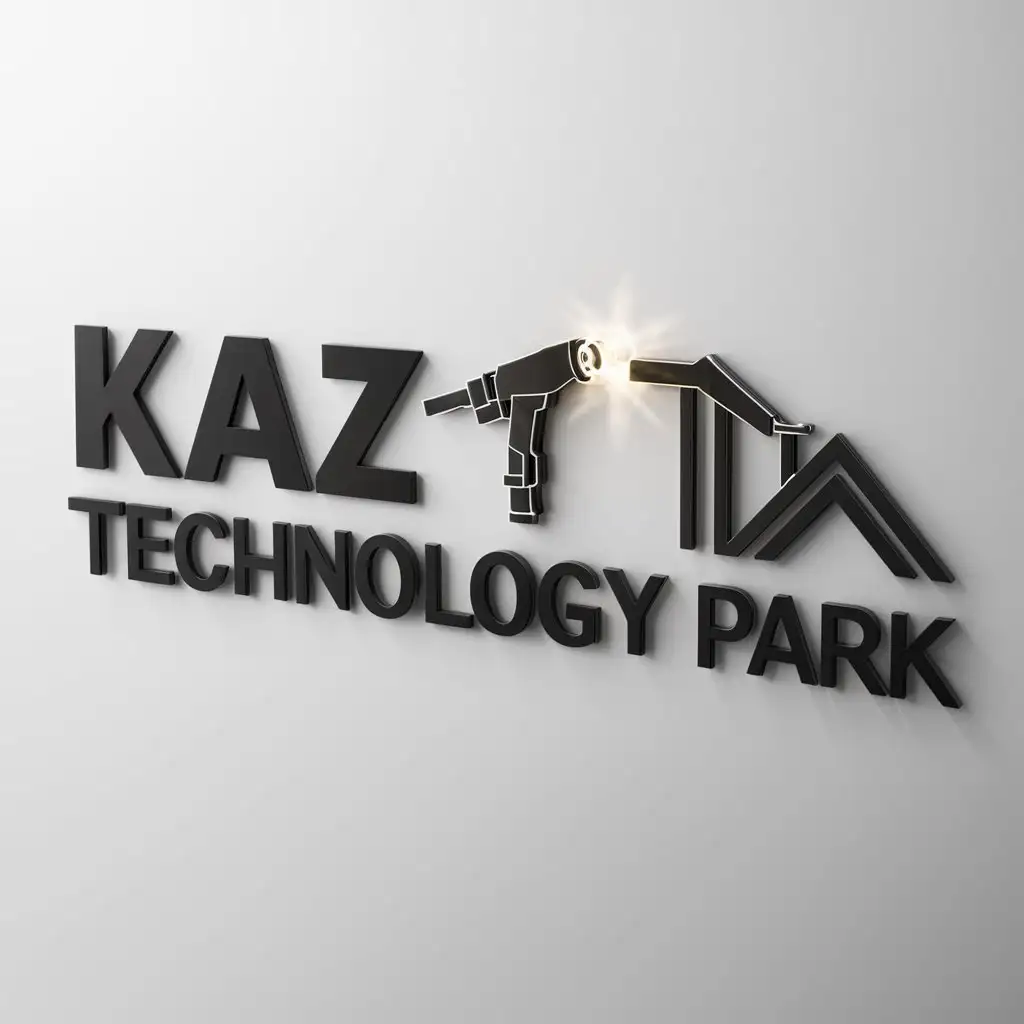 You are proffessional logo designer, i need 2d logo with white background, company name: KAZ TECHNOLOGY PARK, it makes building and welding, colors black and red, background is white, simple and minimalistic. icons should be connected with welding and building

 
