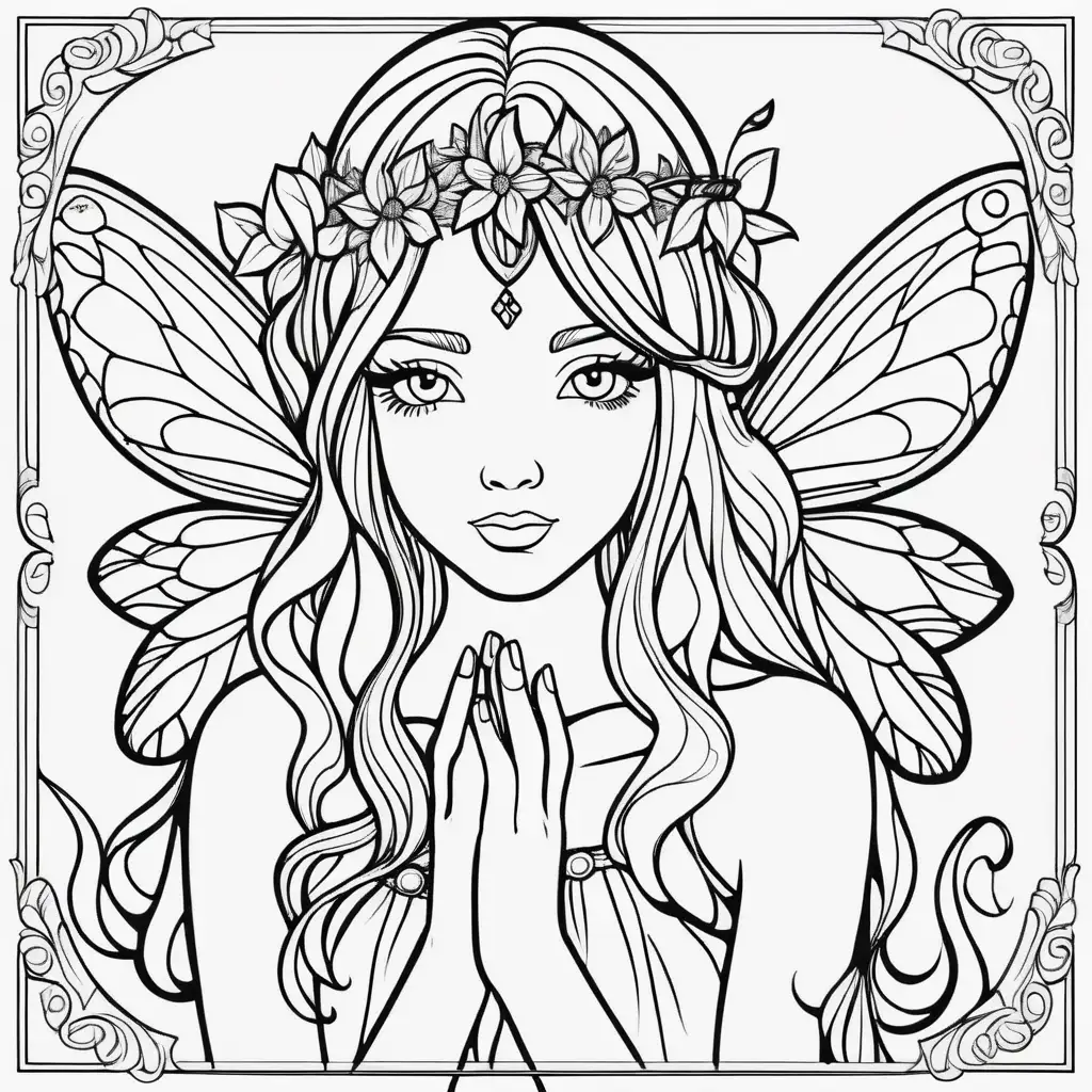 Fantasy Fairy Adult Coloring Page with Intricate Vector Drawing