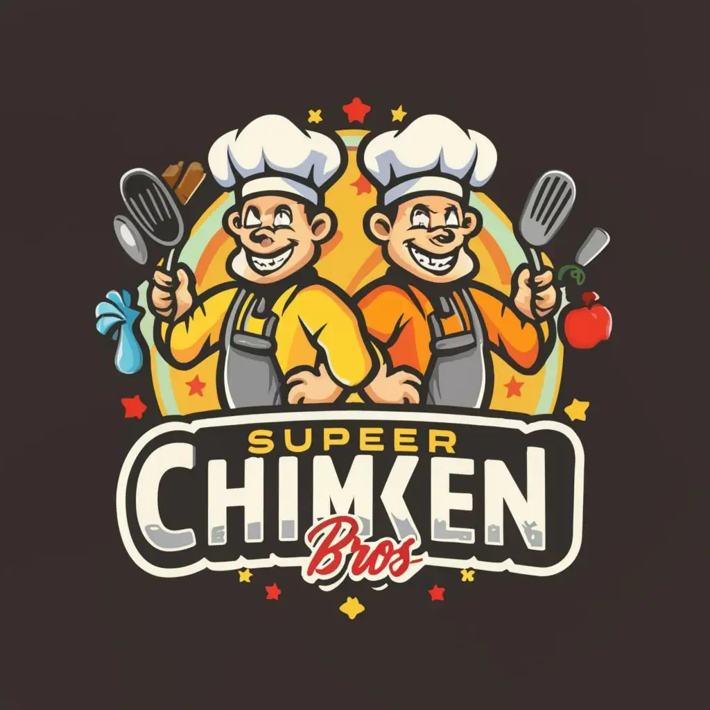 LOGO-Design-For-Super-Chimken-Bros-Chef-Brothers-Emblem-for-Restaurant-Branding