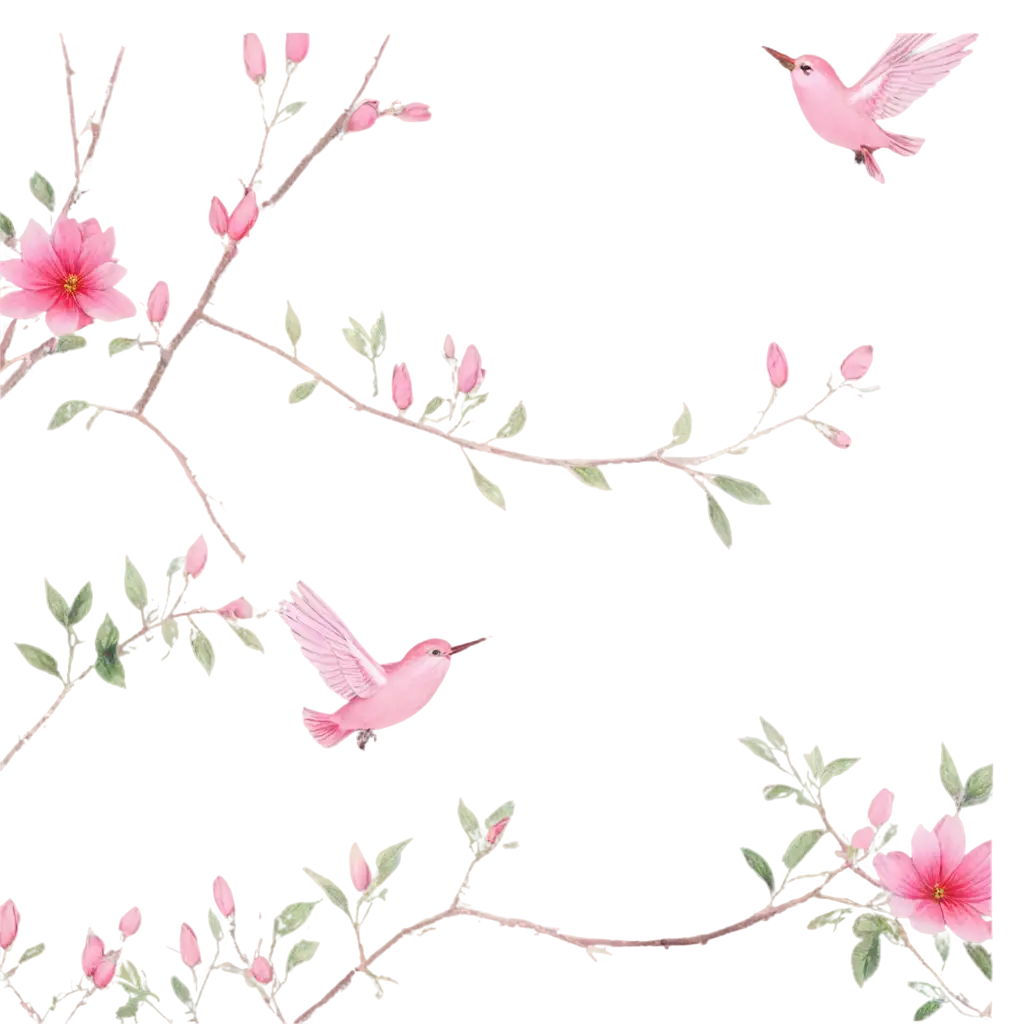 Vibrant-Pink-Flowers-with-Birds-Stunning-PNG-Image-for-Digital-Art-and-Design-Projects