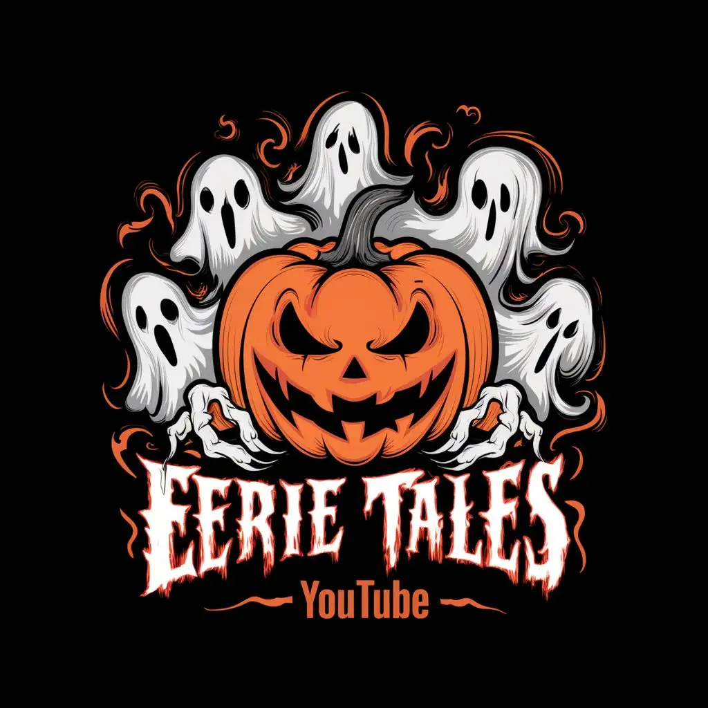 Sinister JackoLantern Logo with Ghostly Apparitions for Eerie Tales YouTube Channel