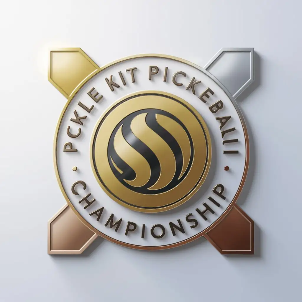a logo design,with the text "Pickle Kit Pickleball Championship", main symbol:create a circle medal for the Pickleball Championship. The medal should include Pickleball bad. preferred color gold, silver, or bronze. must be a white background,Moderate,clear background