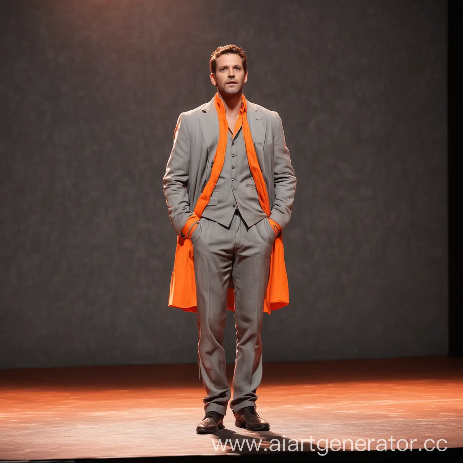 актер на сцене картинка в серых и оранжевых цветах