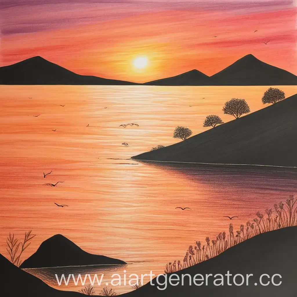 Vibrant-Sunset-Drawing-in-Serene-Landscape