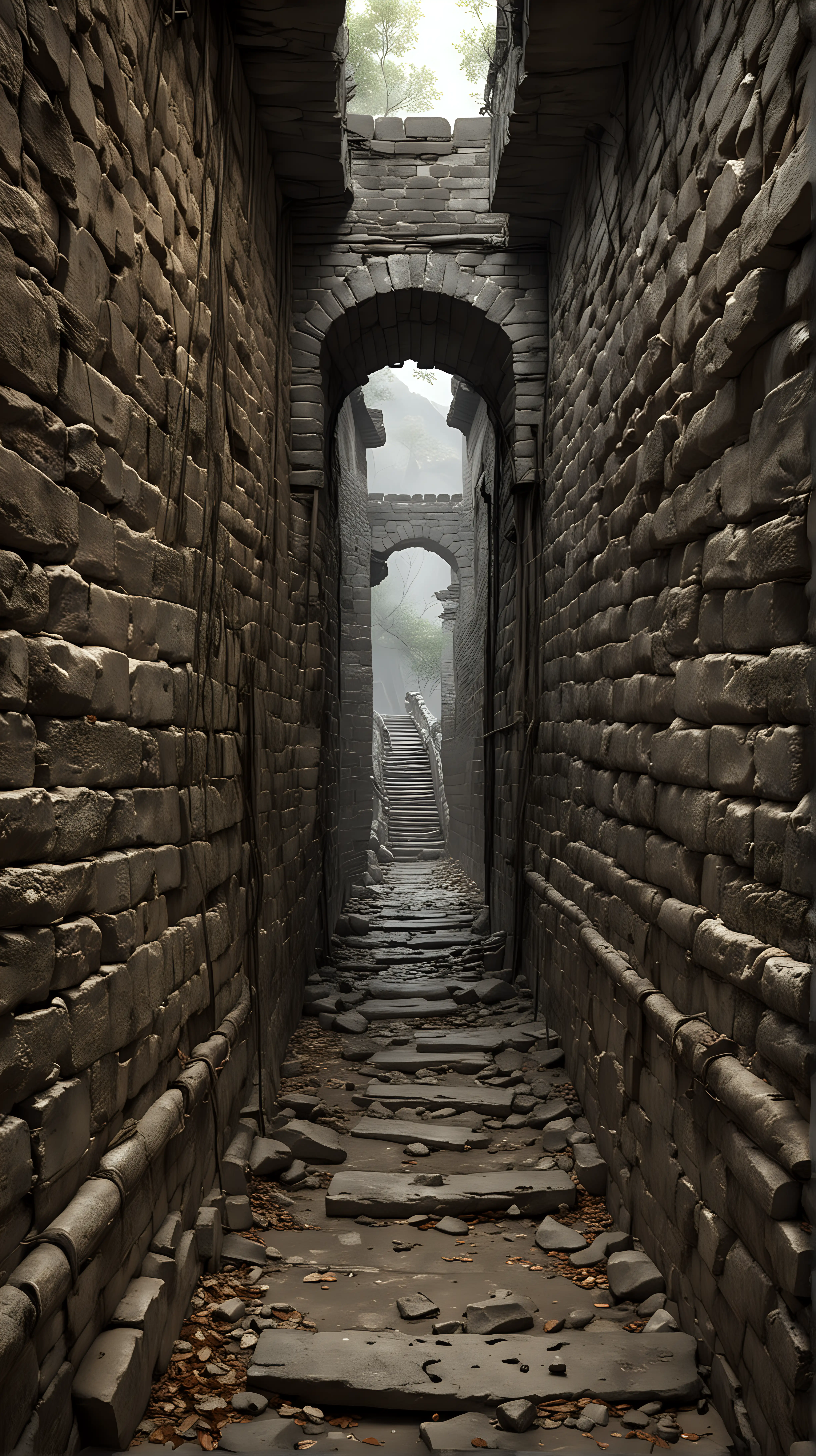 Hyper Realistic Depiction of Hidden Underground Passages and Traps Along the Great Wall of China