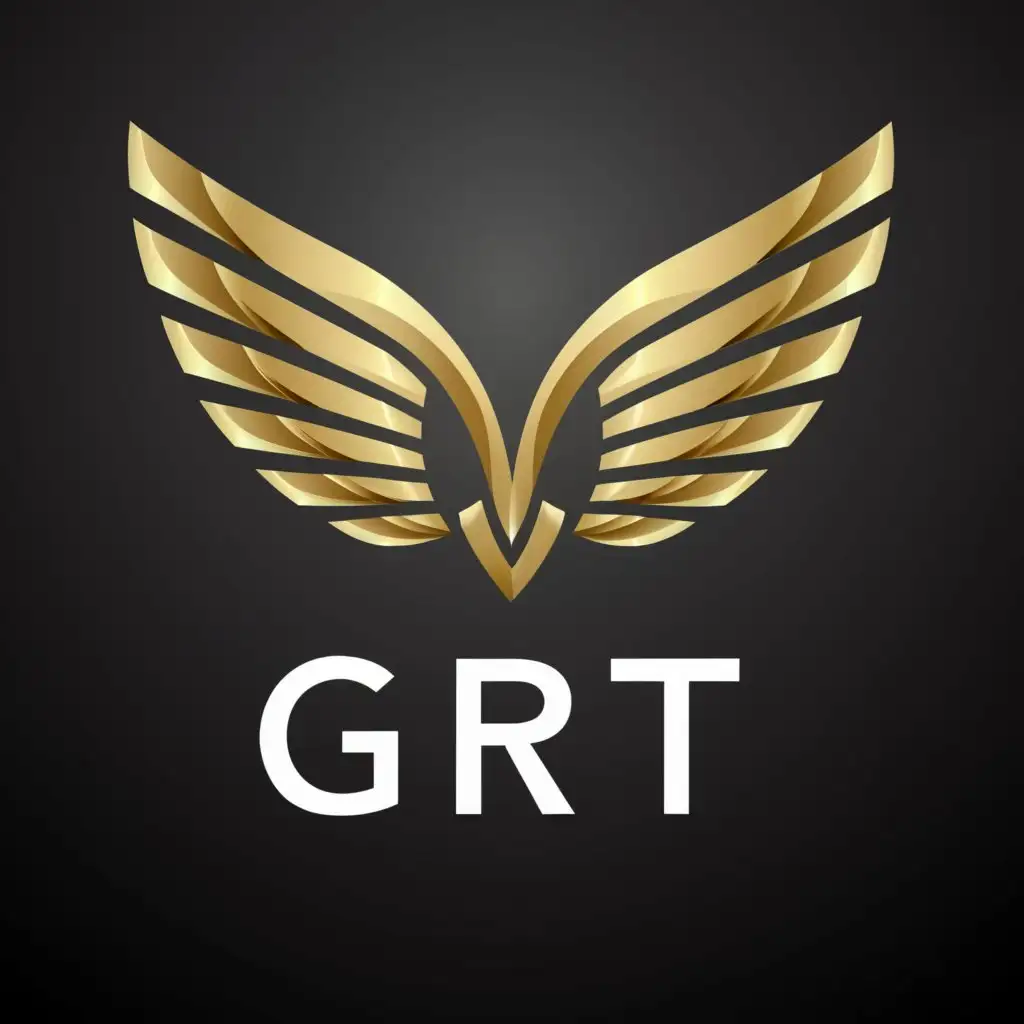 a logo design,with the text "GRT", main symbol:Huge golden wings,Moderate,be used in Others industry,clear background
