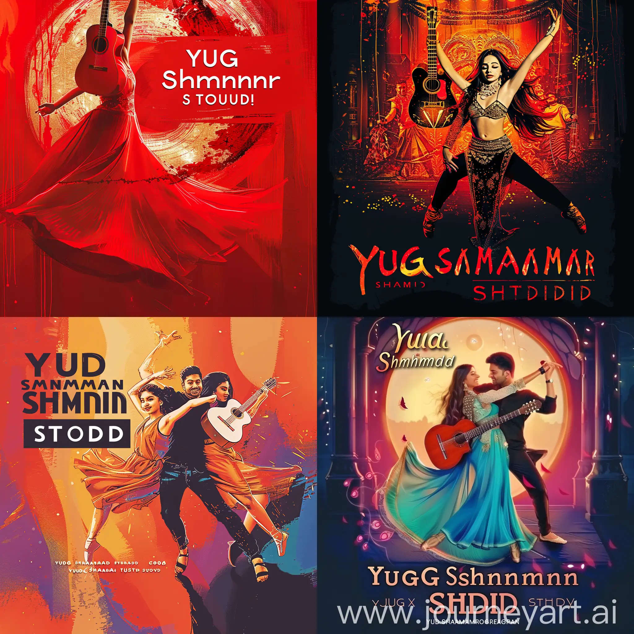 Make a poster for dance and guitar academy. Name of the academy is "Yug Sharma Studios". 
