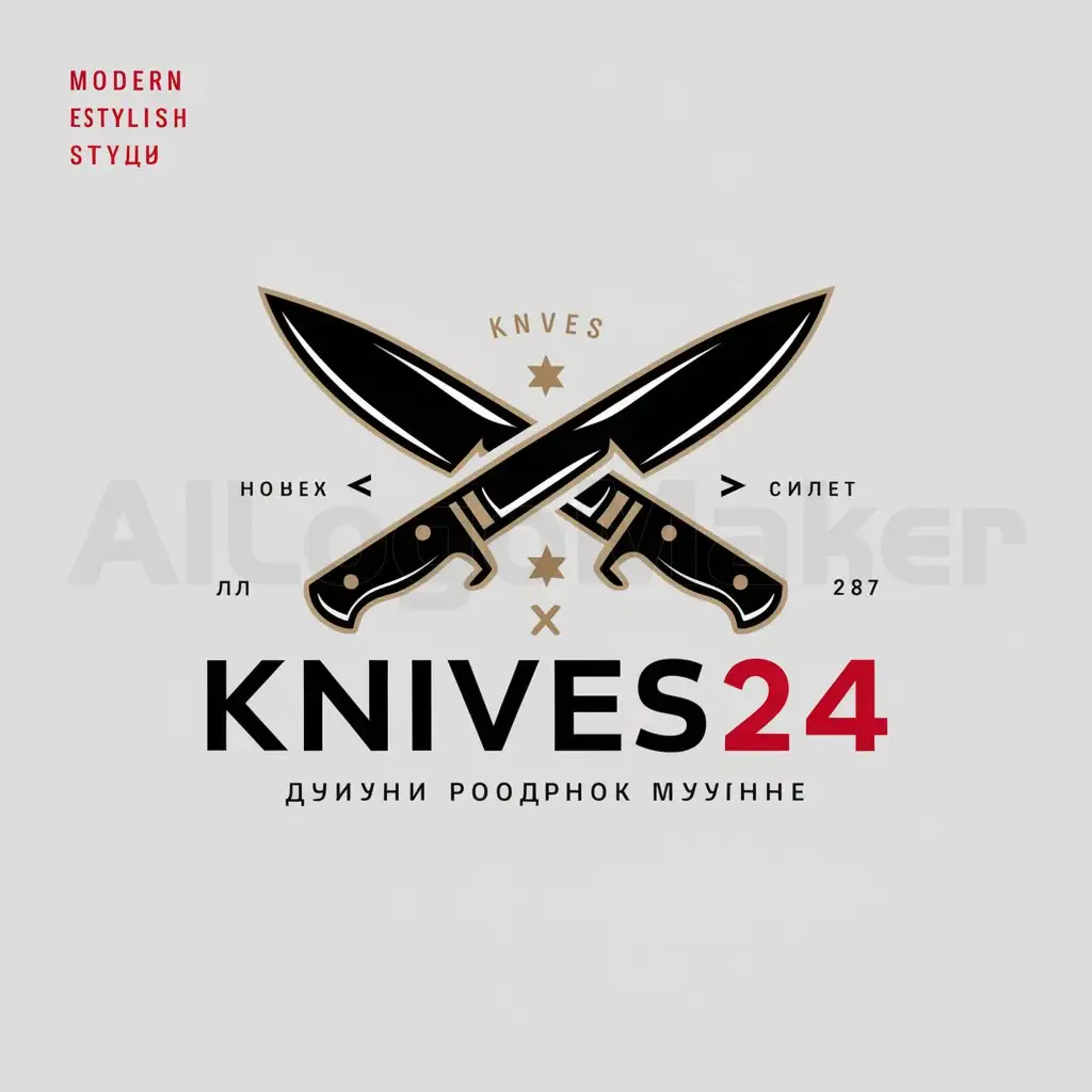 a logo design,with the text "Knives24 лучший подарок мужчине", main symbol:2 knives,Moderate,be used in Entertainment industry,clear background