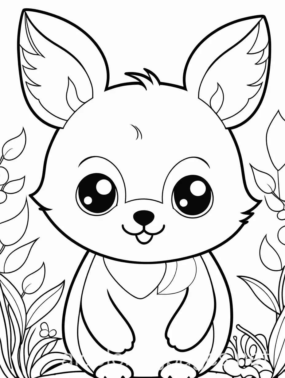 cute background with cute animal, Coloring Page, black and white, line art, white background, Simplicity, Ample White Space. The background of the coloring page is plain white to make it easy for young children to color within the lines. The outlines of all the subjects are easy to distinguish, making it simple for kids to color without too much difficulty
