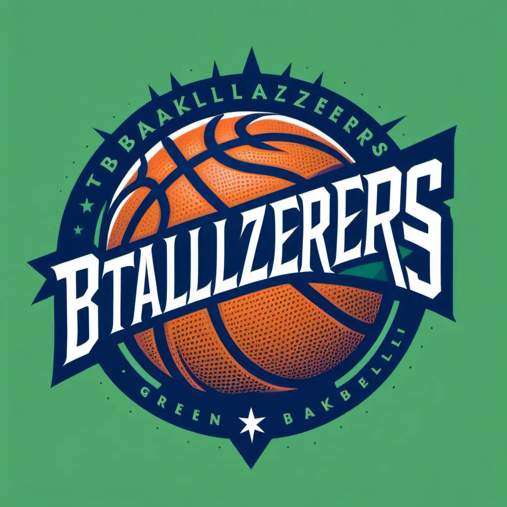 Vector Trailblazers Basketball Design in Green and Navy Blue on White Background