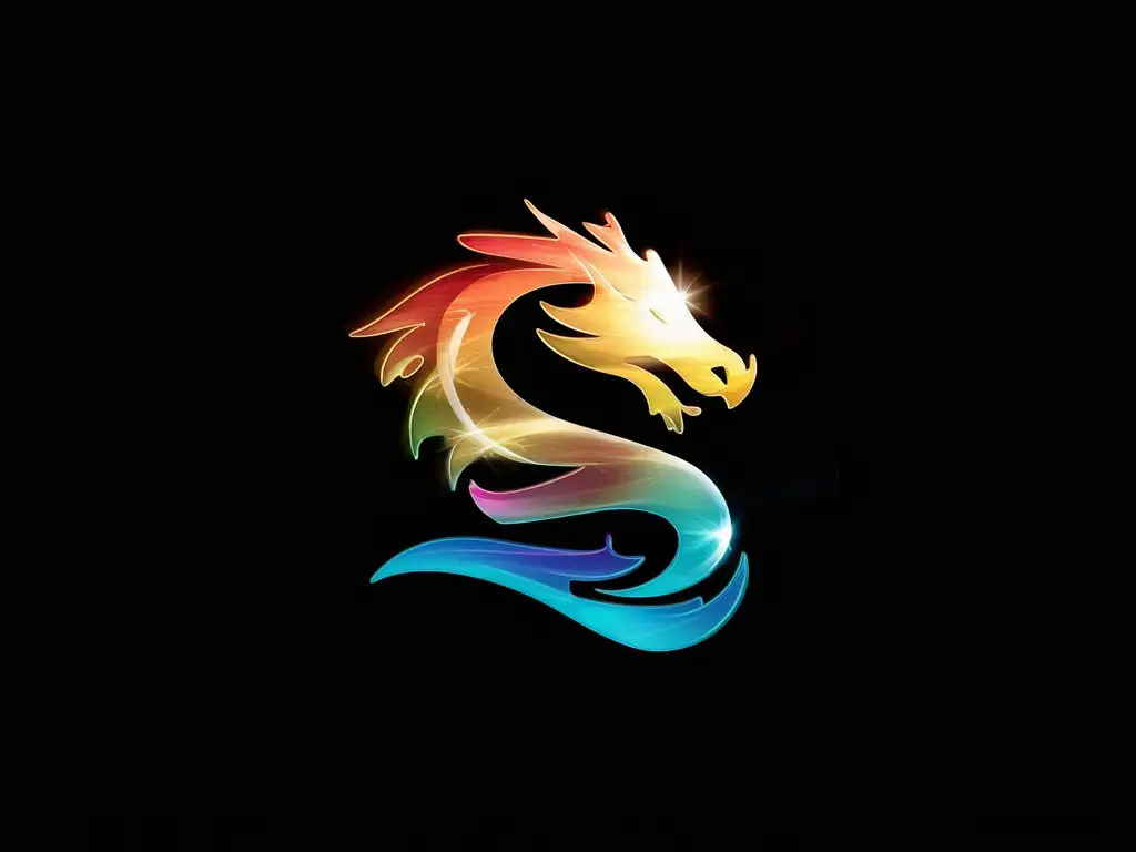 logo, dragon made of aurora lights, black empty background