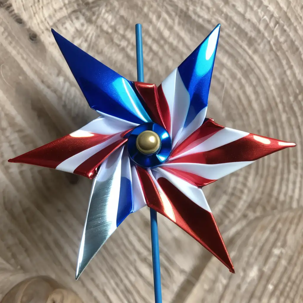 single, patriotic colors, metallic spinning pinwheel