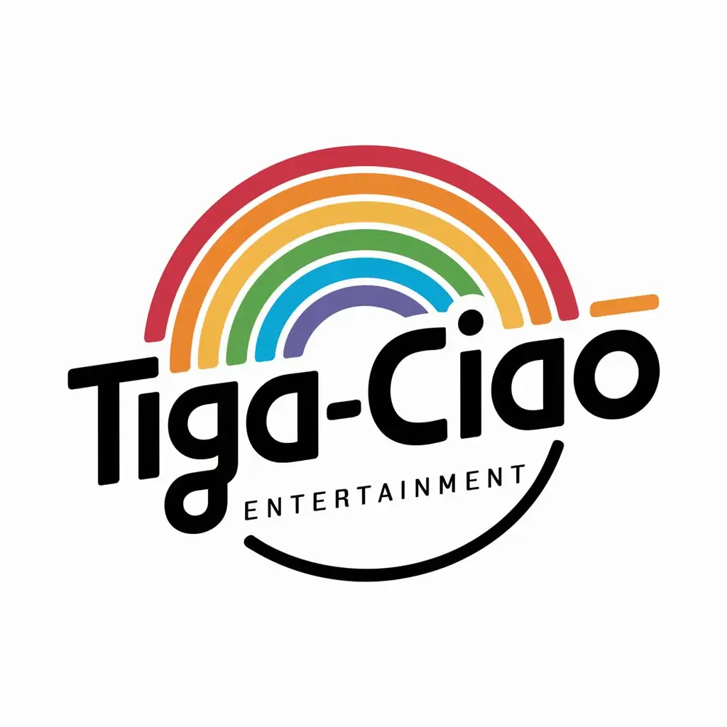 a logo design,with the text "Tiga-Ciao", main symbol:k rainbow,Moderate,be used in Entertainment industry,clear background