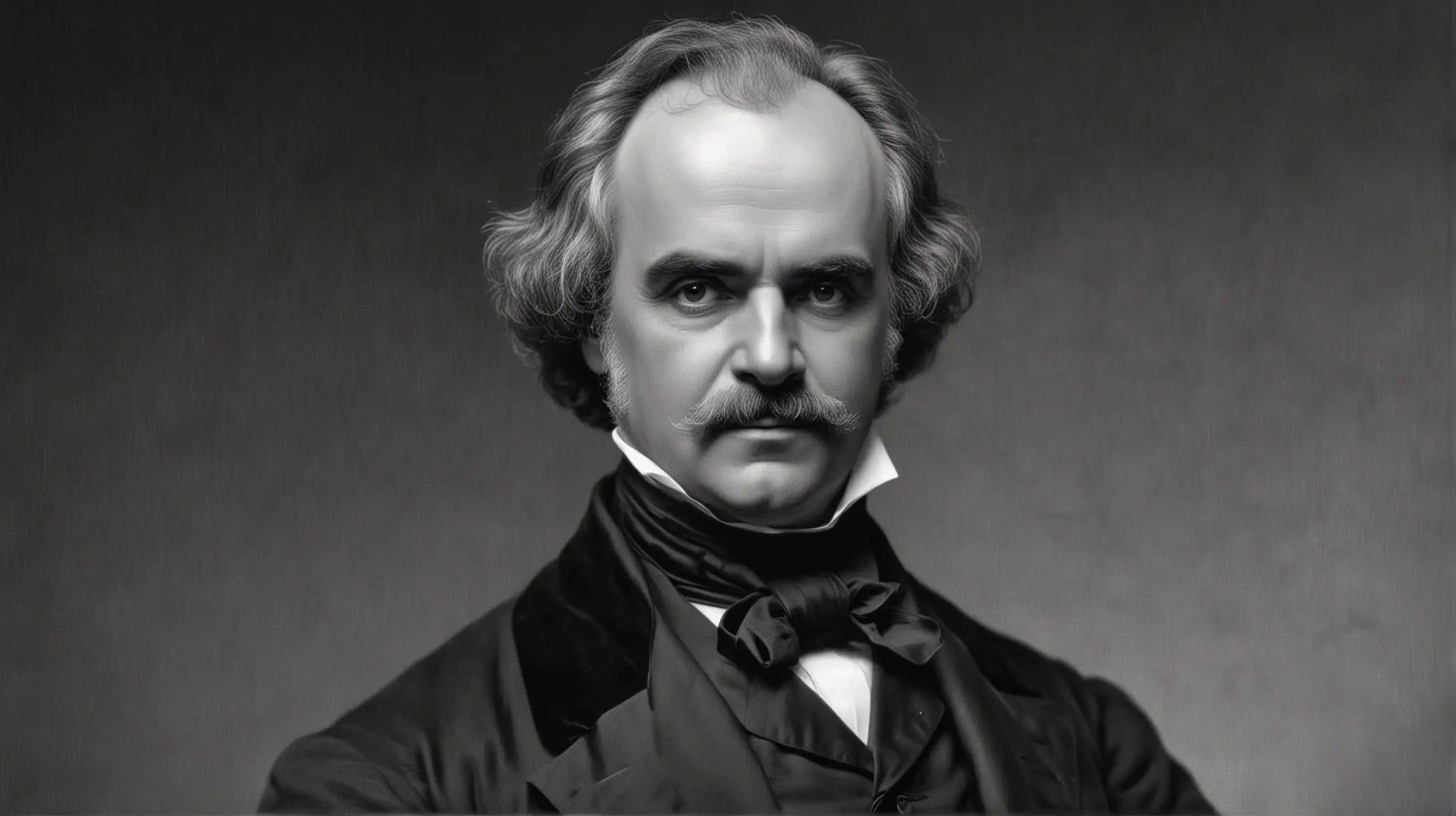 Nathaniel Hawthorne Portrait with Quill Pen and Book