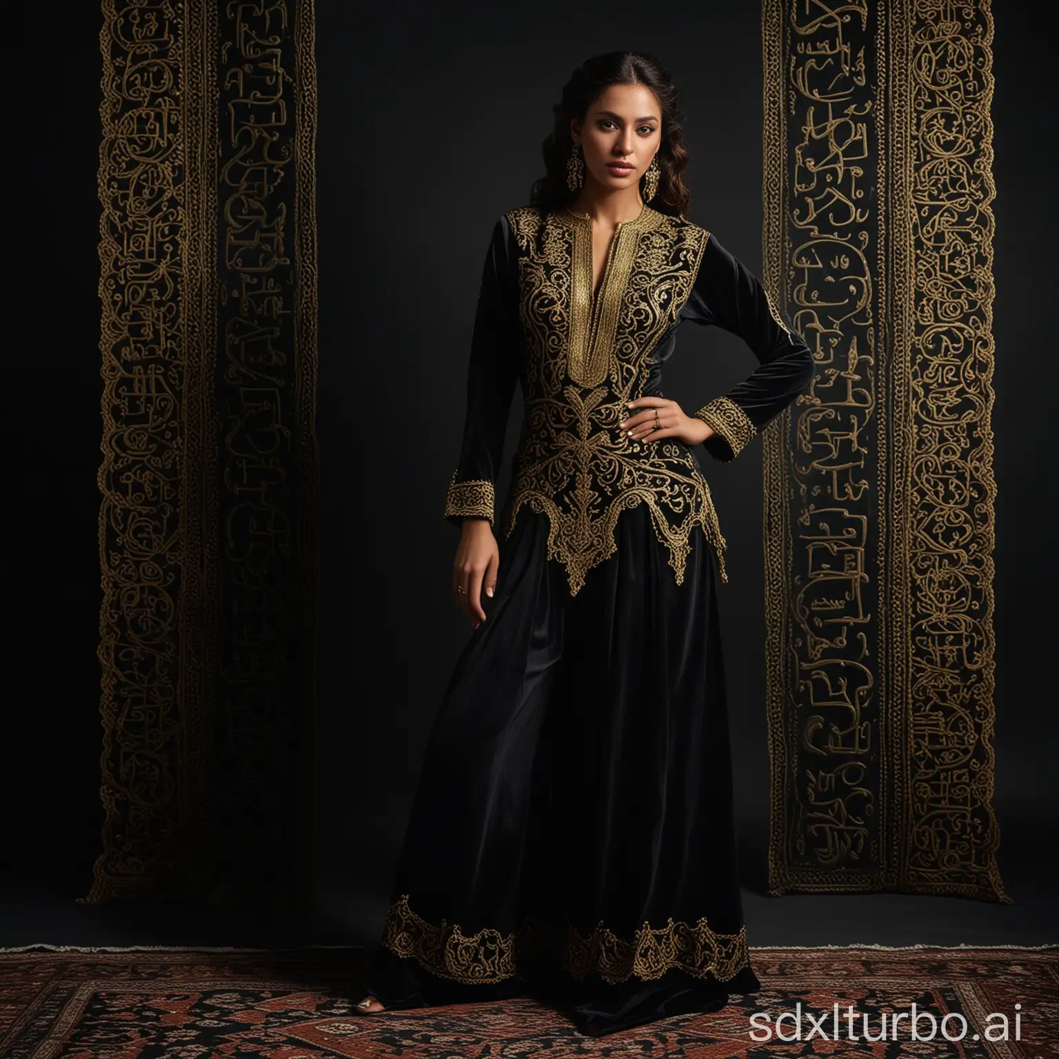 Luxurious-Mediterranean-Amazigh-Fashion-Intricate-Gold-Lace-Dress-by-Hassan-Hajjaj