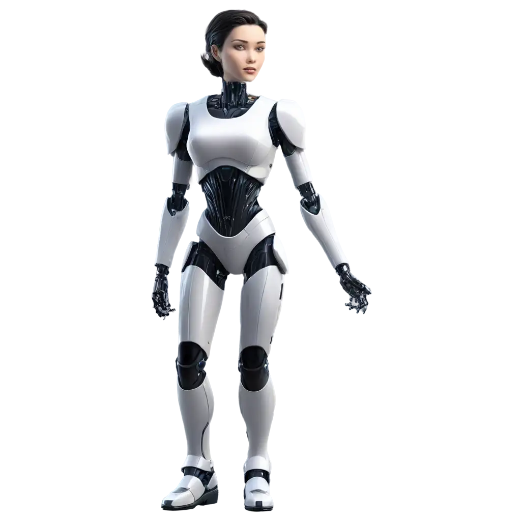 Front side Cartoon Illustration of a standing female Robot, looks slightly human.
