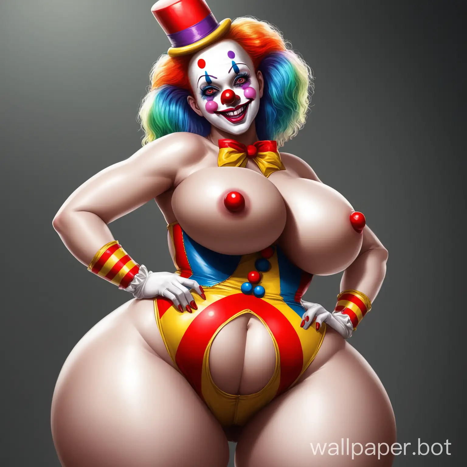 a very sexy clown women with very big hips grabbing her butt