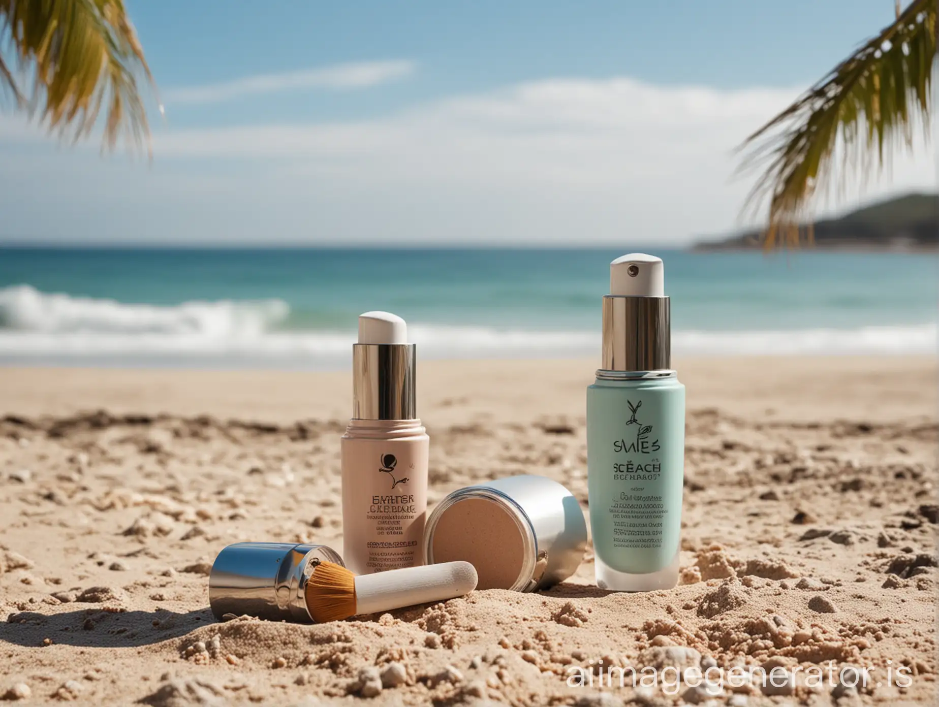 Cosmetic-Products-Displayed-Against-Serene-Beach-Background