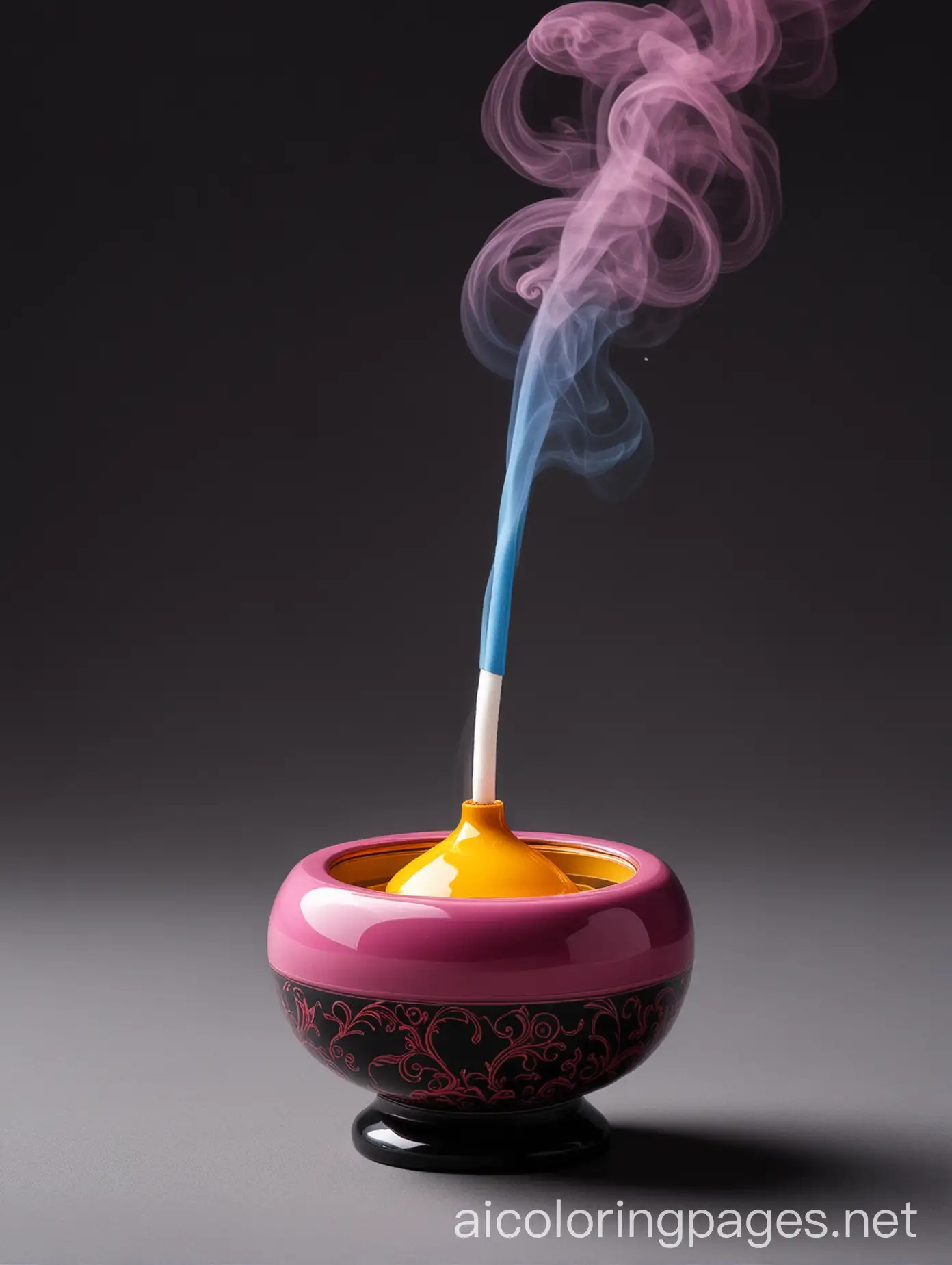 An eye-catching profile name with great contrast. A single match in the center of the image is illuminated, creating a bright glow that illuminates the name. The modern incense burner has a wonderful color. The incense burner produces thick, colorful smoke that forms the name “NORA” in the air. The incense contains different shades of red, yellow, blue and pink, creating a wonderful effect. The background is dark black, making the smoke more noticeable, Coloring Page, black and white, line art, white background, Simplicity, Ample White Space. The background of the coloring page is plain white to make it easy for young children to color within the lines. The outlines of all the subjects are easy to distinguish, making it simple for kids to color without too much difficulty