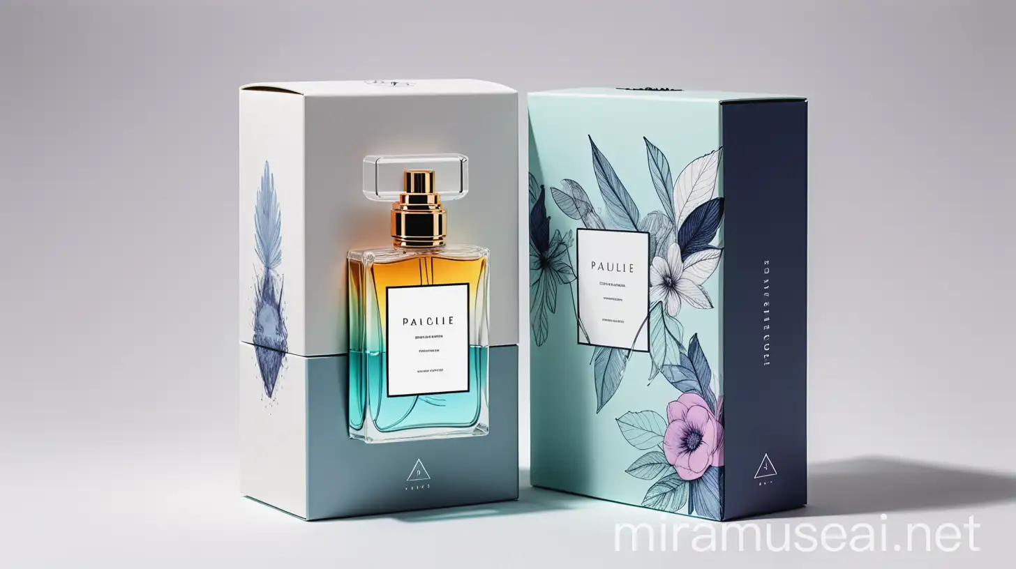 Chic Perfume Box Packaging on White Background with Fashionable Label Art