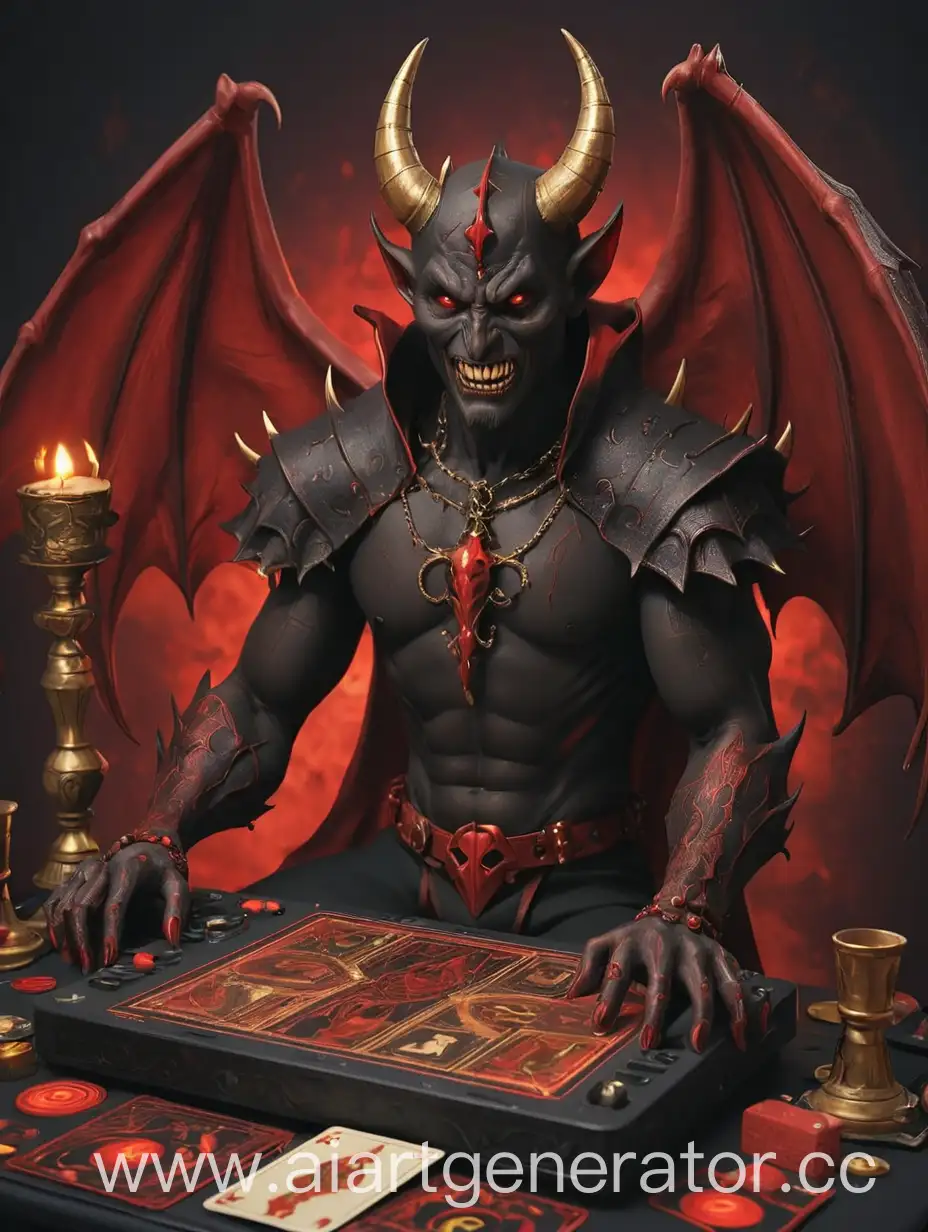 Devil-Playing-Tarot-on-DJs-Black-and-Gold-Red-Scene