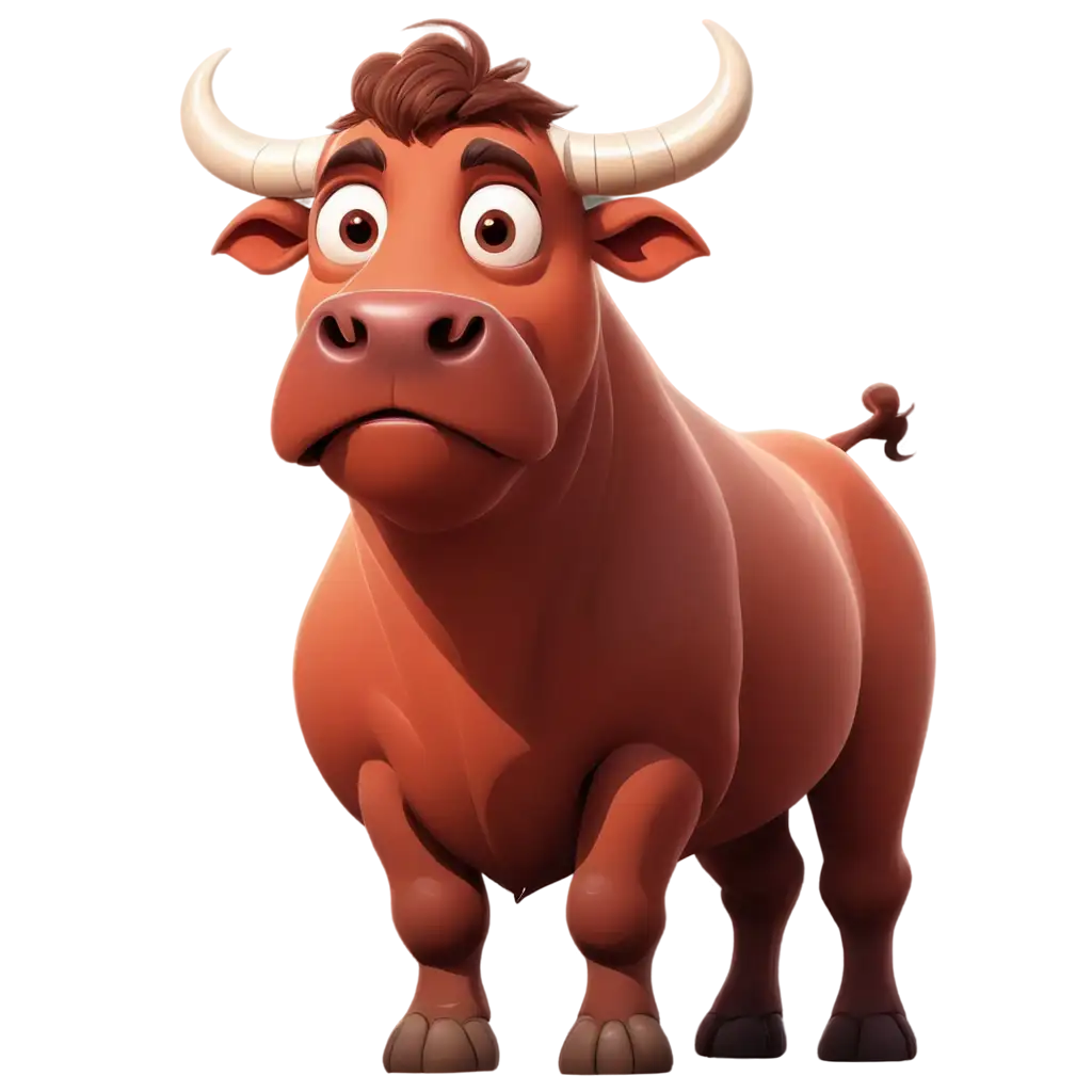 A bull in 2d cartoon style in red colour