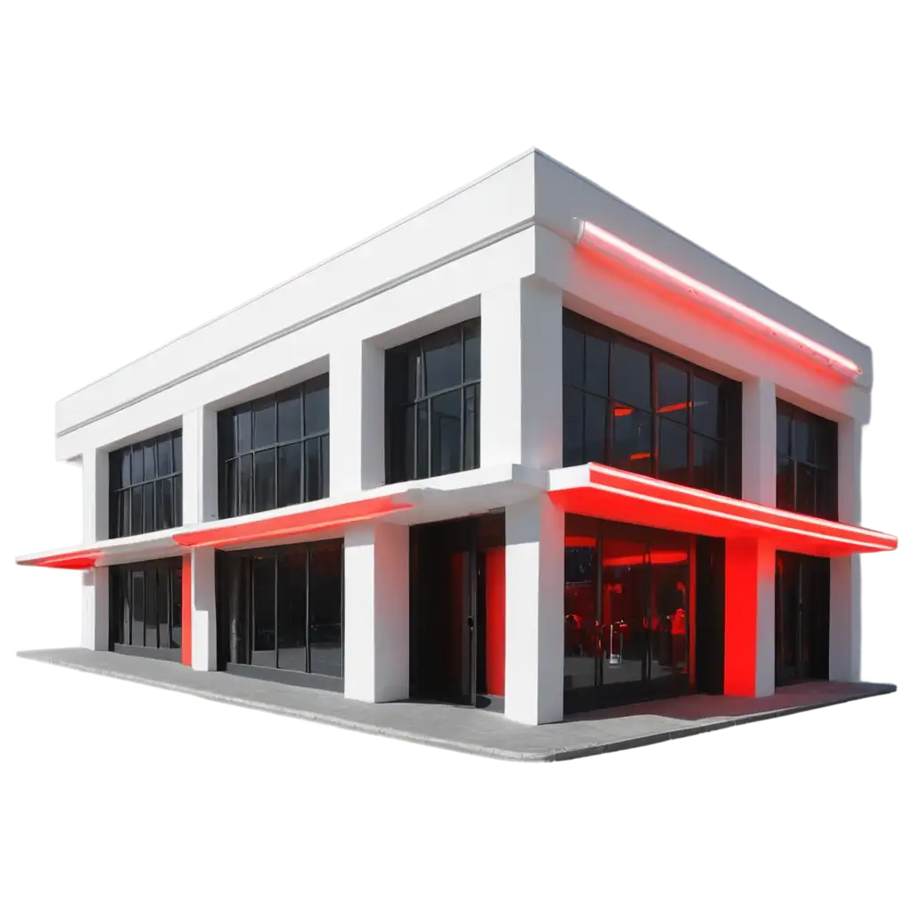 a night club facade, white, with red lights, party, disco