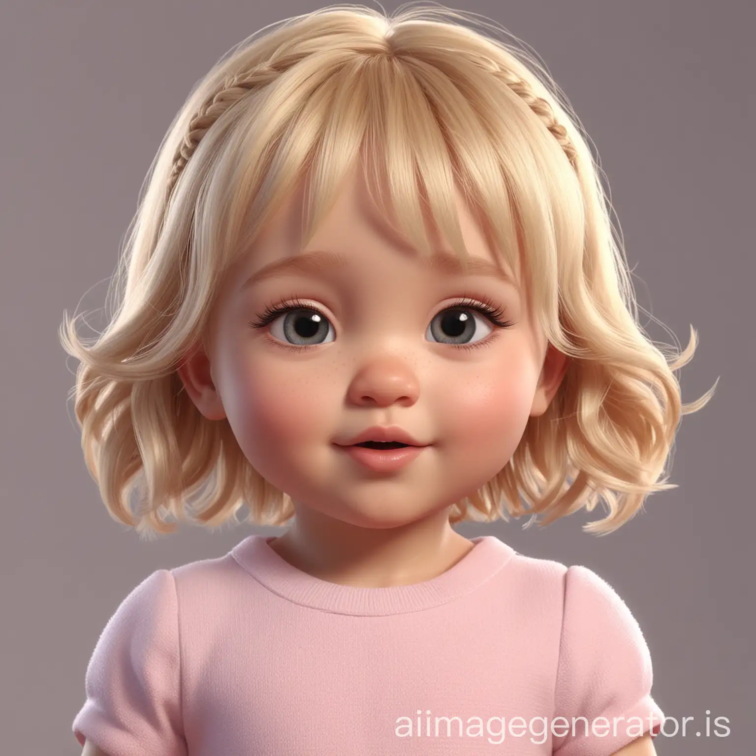 baby girl with blond hair, hairstyle. 3D animation.
