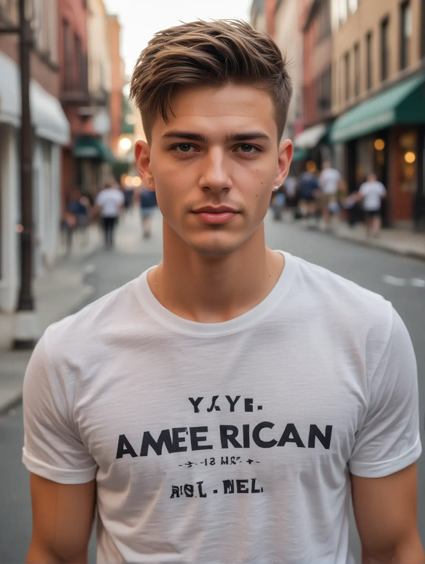 Young Man with Stylish Haircut Capturing Street Photography