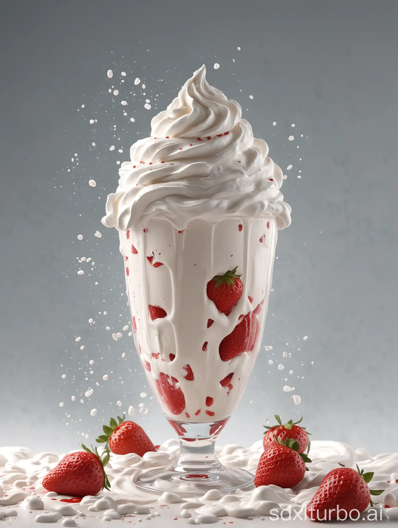 a whipped cream with strawberries,realistic vfx simulation,behance favourite,swirl,milkshake,cgsociety ),3dcg,super high speed photography,inspired by Oleg Lipchenko,red and white colors,imaginfx,aaron earley