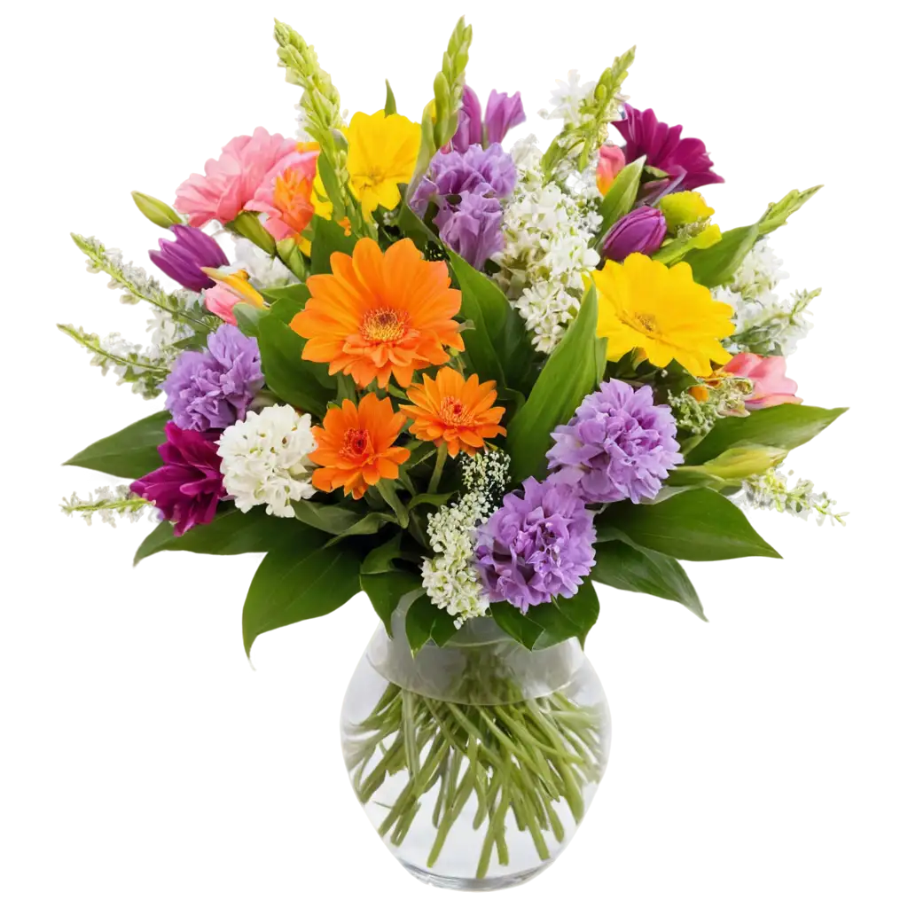 Exquisite-PNG-Image-Bouquet-of-Random-Flowers-in-a-Clear-Glass-Vase