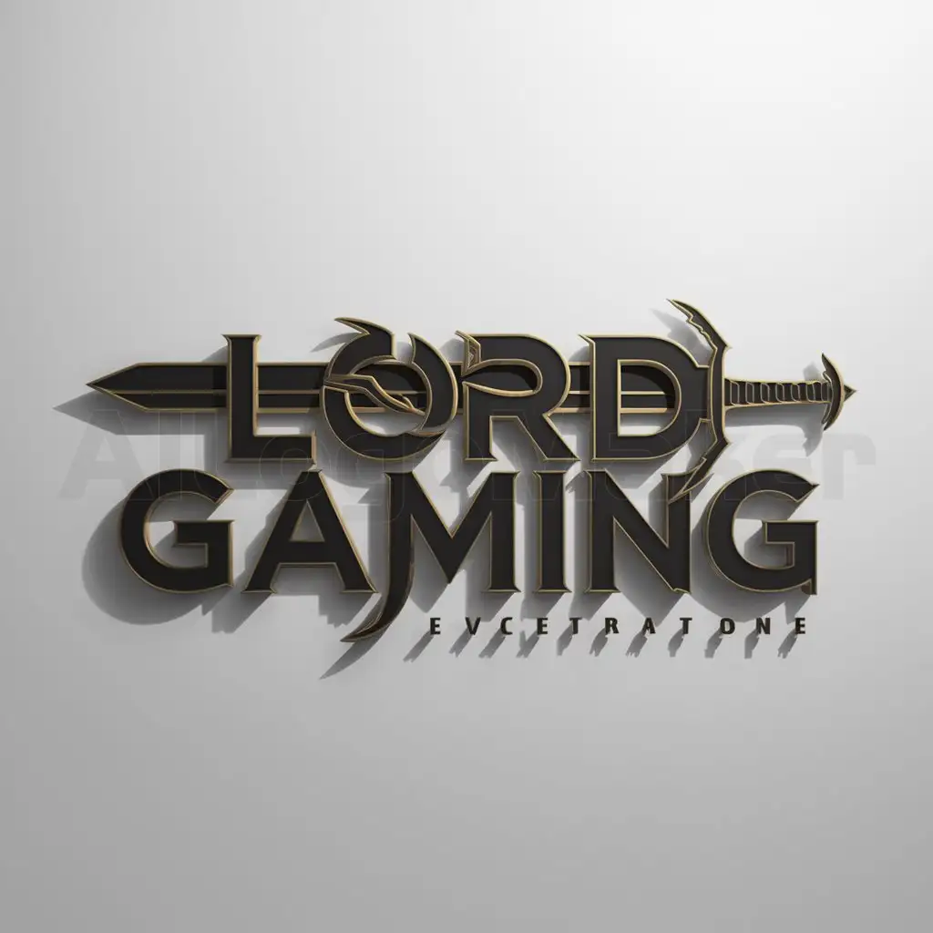 a logo design,with the text 'Lord Gaming', main symbol:Create a flat vector, illustrative-style wordmark logo design for a gaming company named 'Lord Gaming', where the 'G' in 'Gaming' extends into a knight's sword, symbolizing strength and valor. Use bold black and gold colors to represent mastery against a white background. Do not show any photo detail shading, 3d render, illustration, typography, cinematic, anime, architecture, dark fantasy, vibrant, graffiti,Moderate,clear background