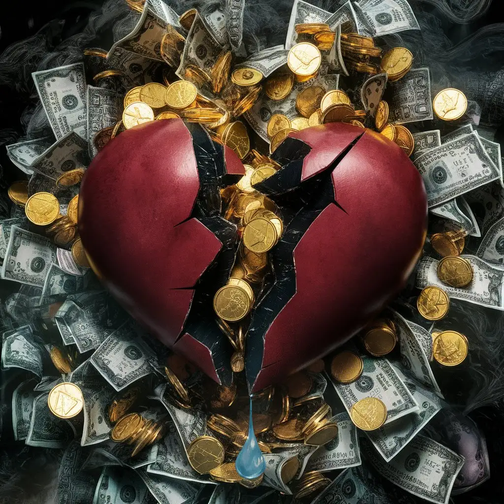 CD Cover with Broken Heart Surrounded by Money