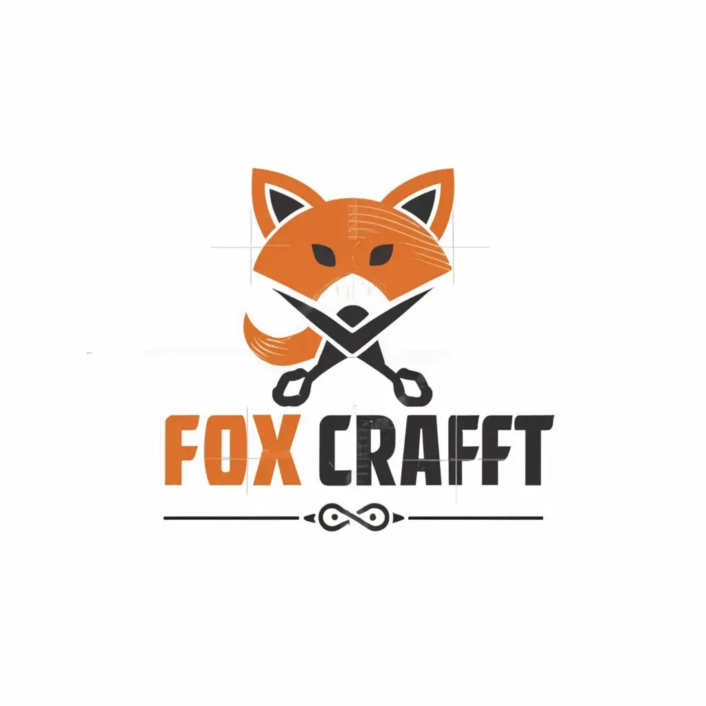 a logo design, with the text 'fox craft', main symbol: The scissors cut half of the animal's skin and the other half is camera film and in the middle is a fox., Moderate, clear background
