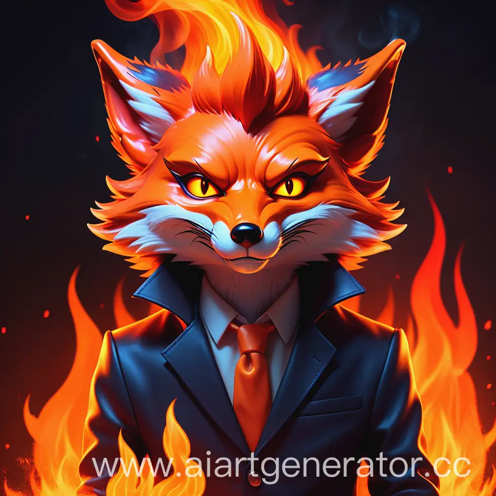 Портрет крутого славного демона лиса в стихии огня, одновременно милого и угрожающего