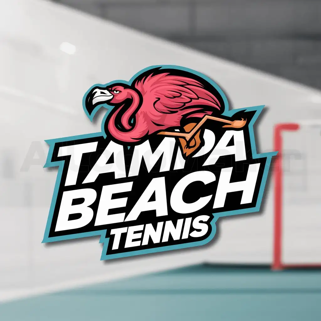a logo design,with the text "Tampa Beach Tennis", main symbol:agressive flamingo mascot,Moderate,be used in Sports Fitness industry,clear background