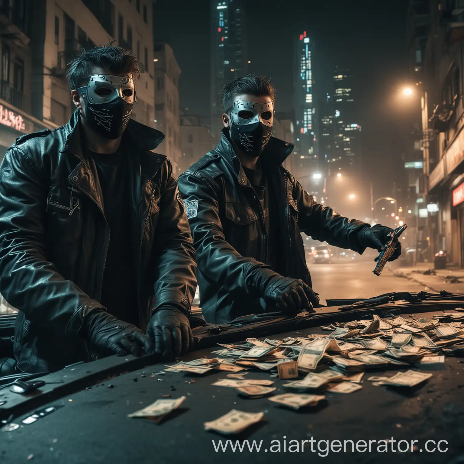 Bandits-in-a-Convertible-with-Bag-of-Money-in-a-Cyberpunk-Night-City