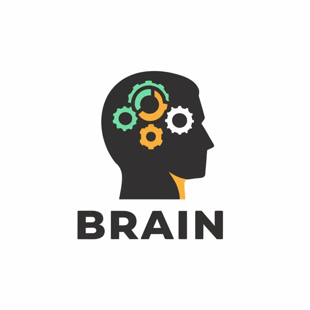 a logo design,with the text "brain", main symbol:A series of cogs in a silhouette of a head,Moderate,clear background