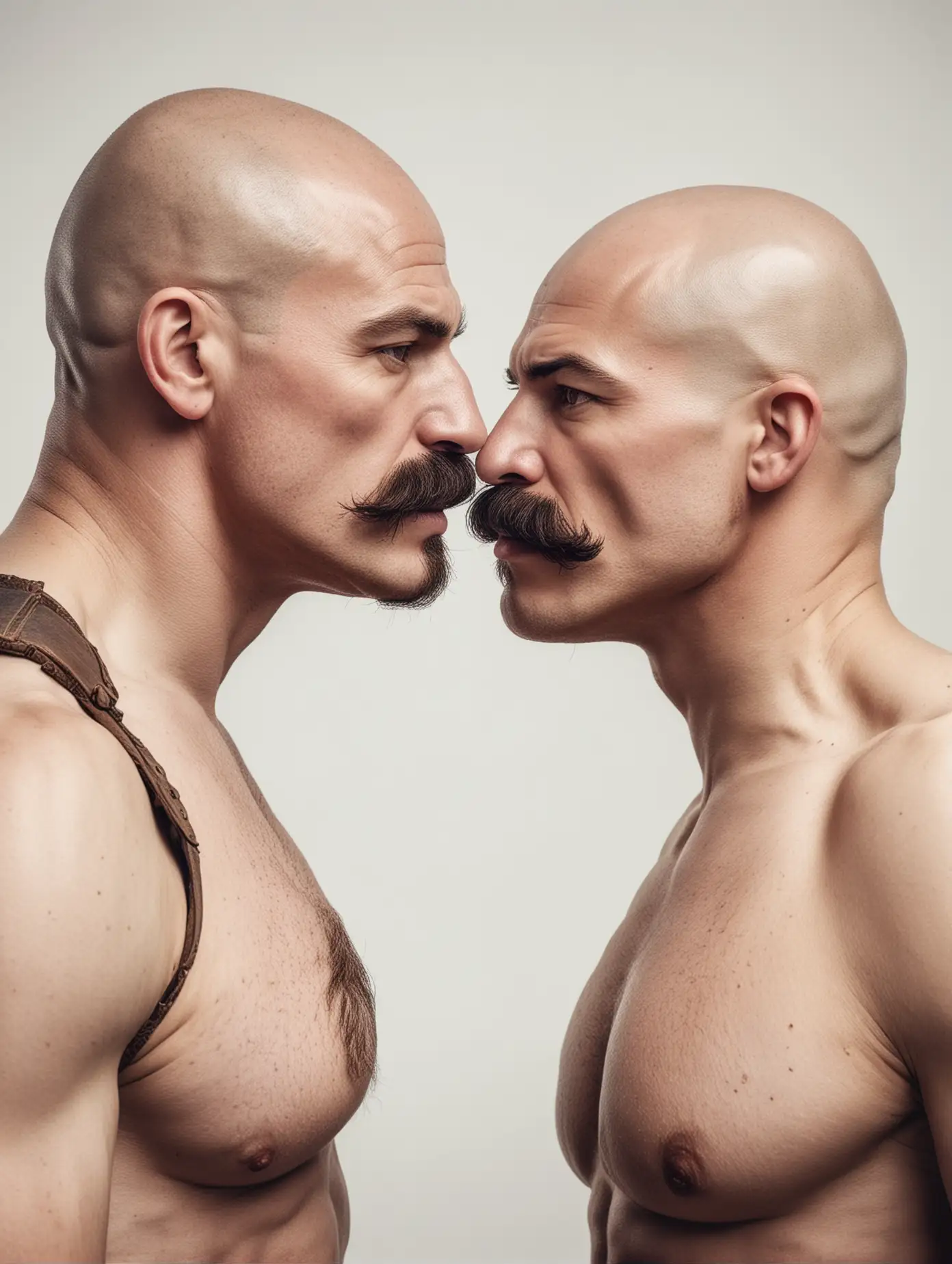 Two Warriors with Bold Mustaches Facing Each Other