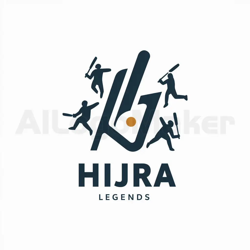 a logo design,with the text "Hijra legends", main symbol:Cricket dynamic letter team logo with players,Moderate,be used in Others industry,clear background