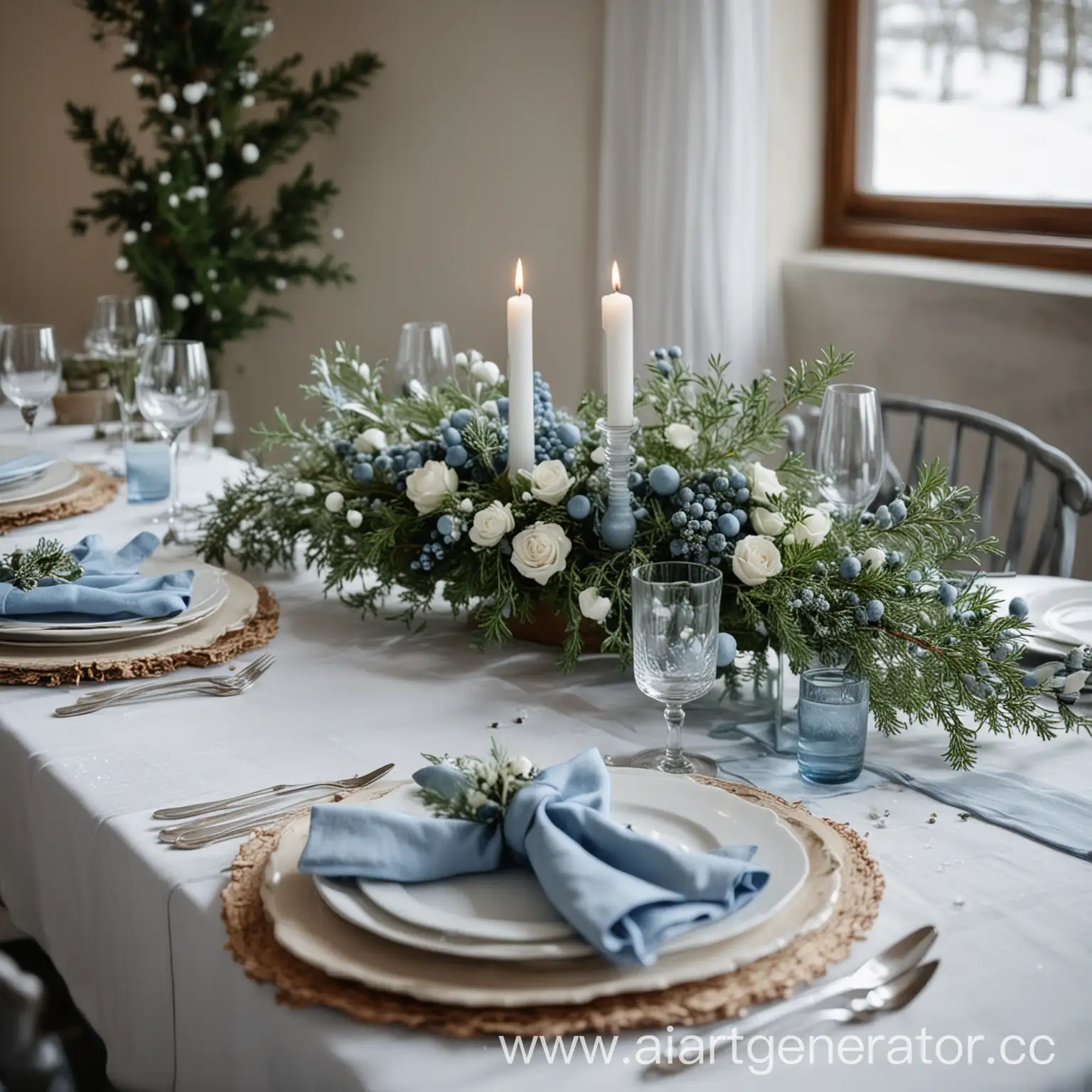 Elegant-Winter-Wedding-Table-Decoration-with-Juniper-Branches-and-Snowy-Tablecloths