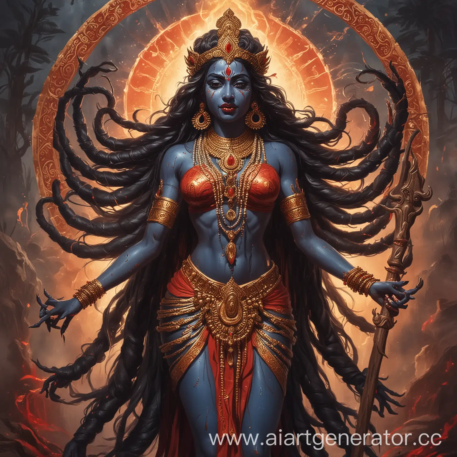 Powerful-Kali-Goddess-Statue-with-Multiple-Arms-and-Fierce-Expression
