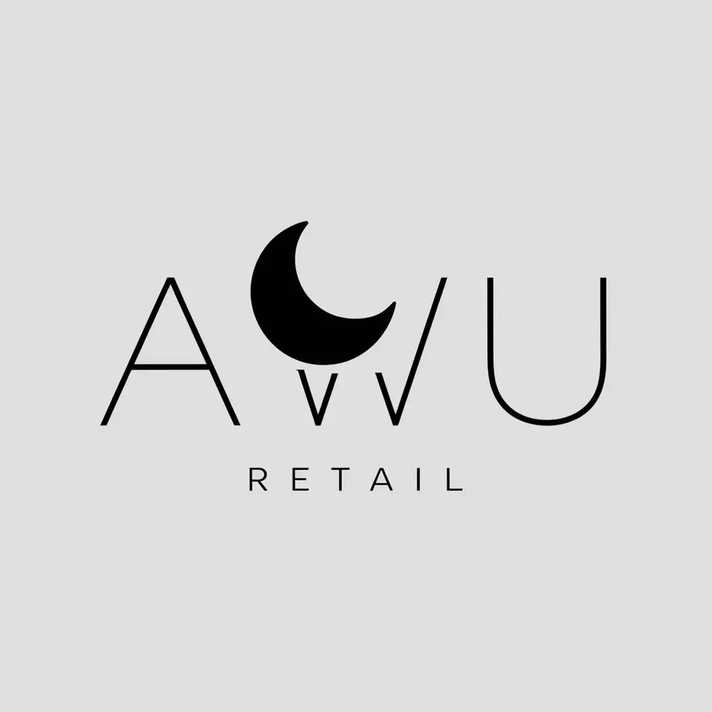 a logo design,with the text "AWU", main symbol:moon,Minimalistic,be used in Retail industry,clear background