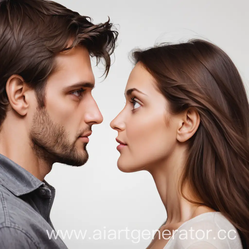 женщина и мужчина смотрят друг на друга в профиль

