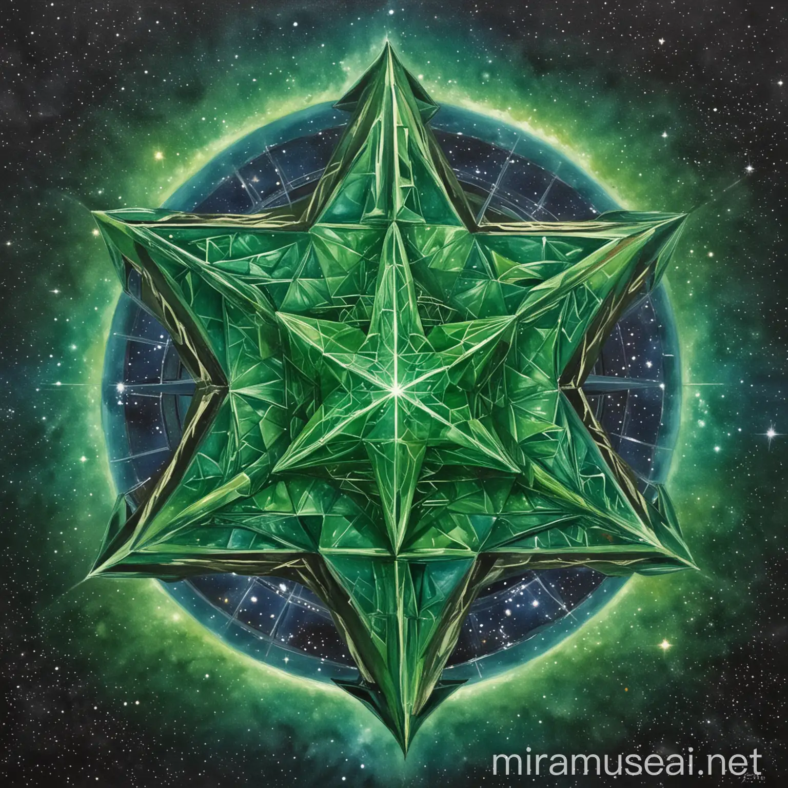 Emerald Green Merkaba in Cosmic Space