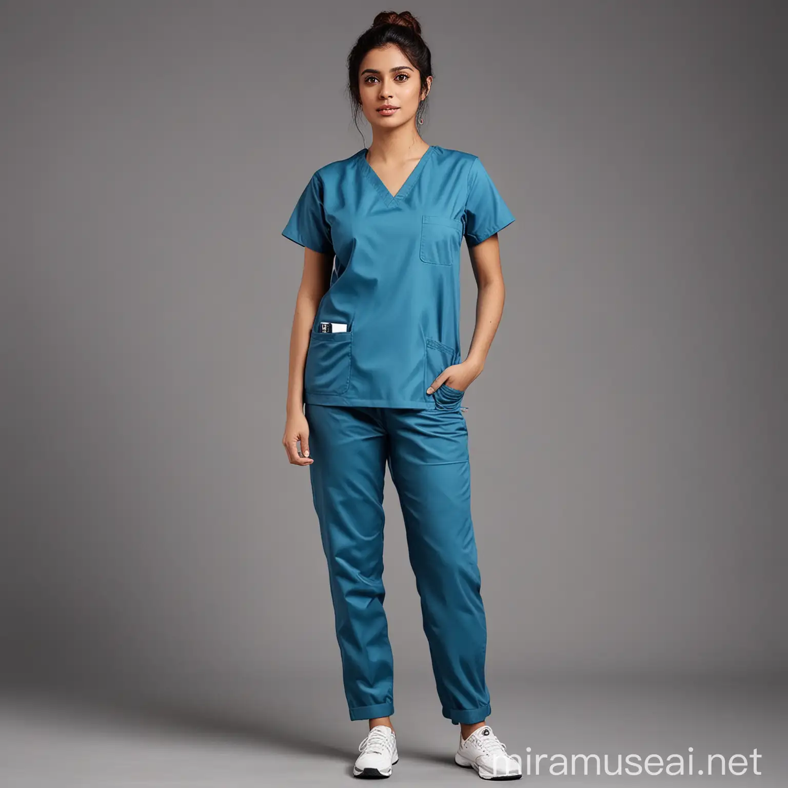 Stylish Indian Model Showcasing Doctor Scrub Suit Trendy Apparel for Medical Professionals
