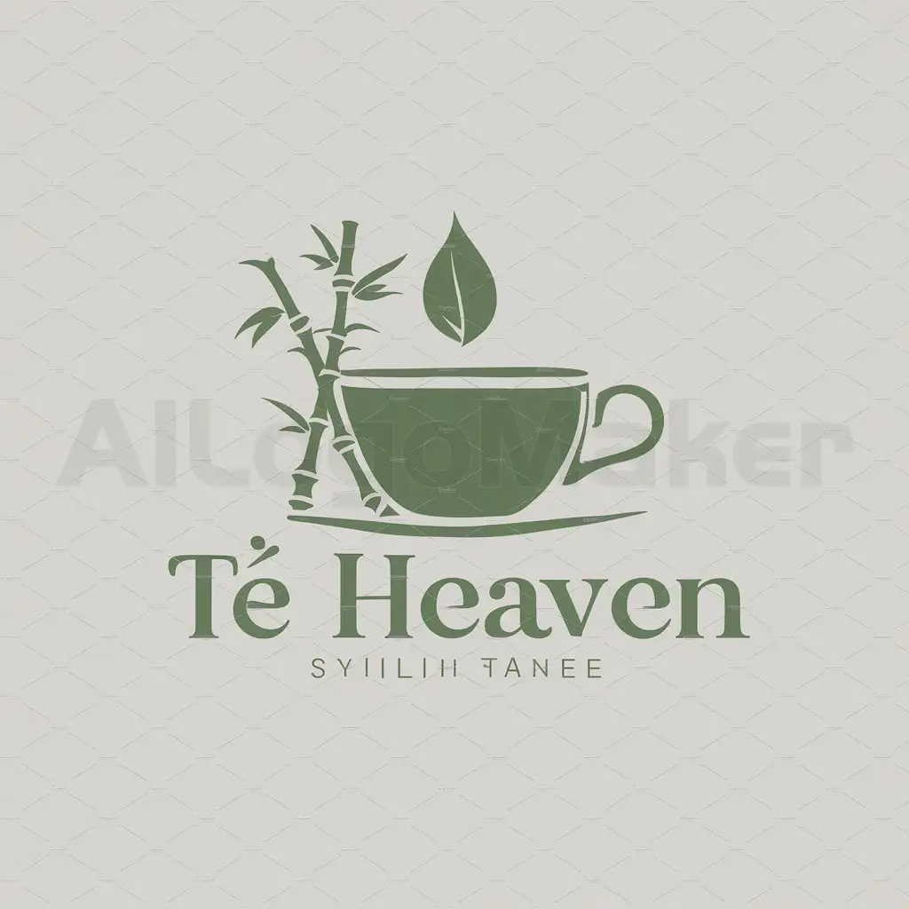 a logo design,with the text "Té Heaven", main symbol:a tea, the color green and a bamboo,Moderate,clear background