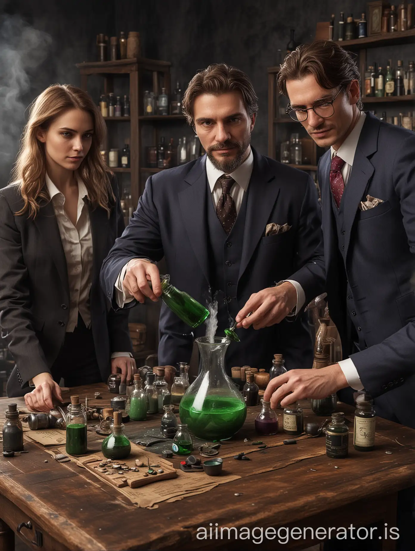 MiddleAged-Professionals-Playing-Potion-Making-Game-in-Suits