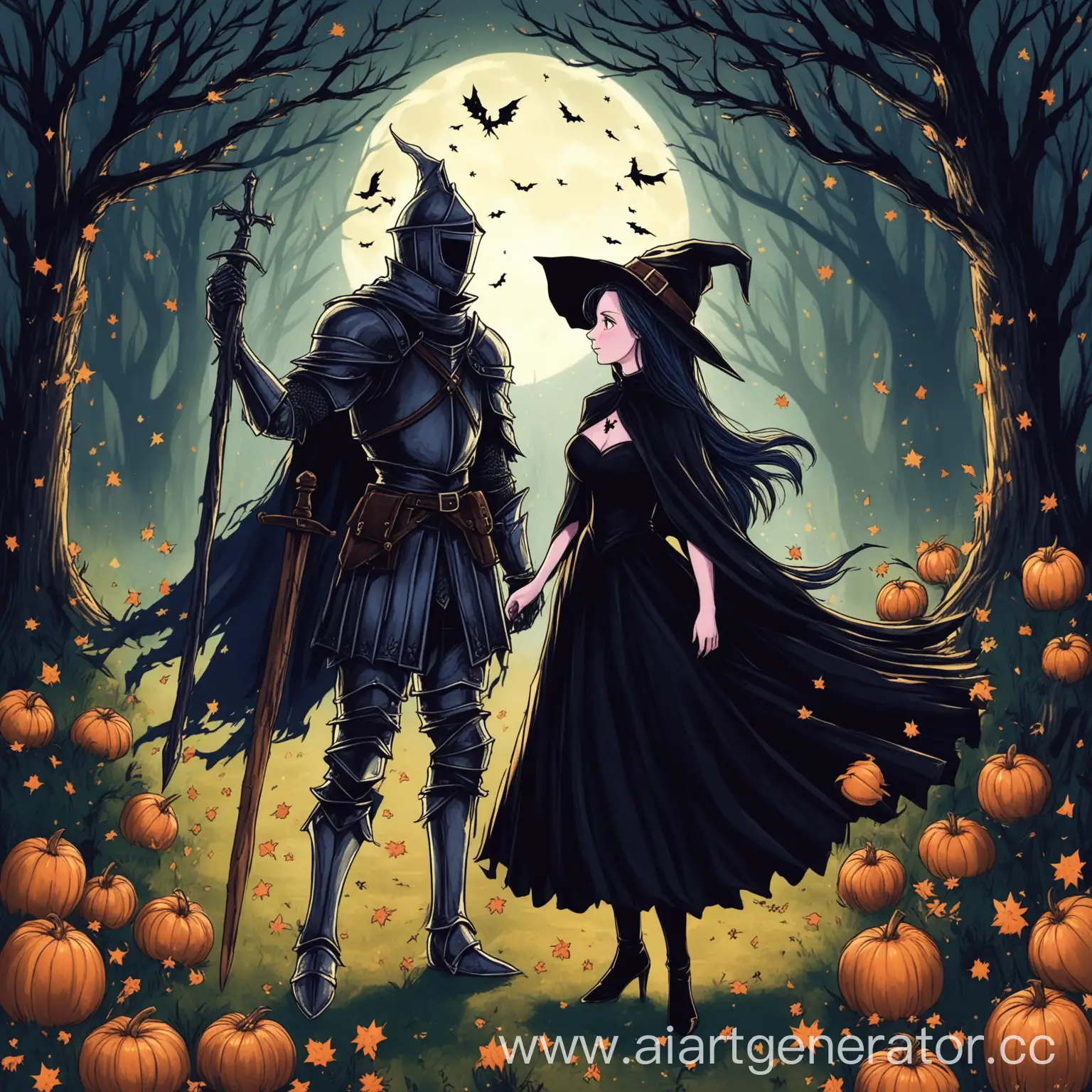 Fantasy-Encounter-Witch-Confronts-Knight-in-Moonlit-Forest