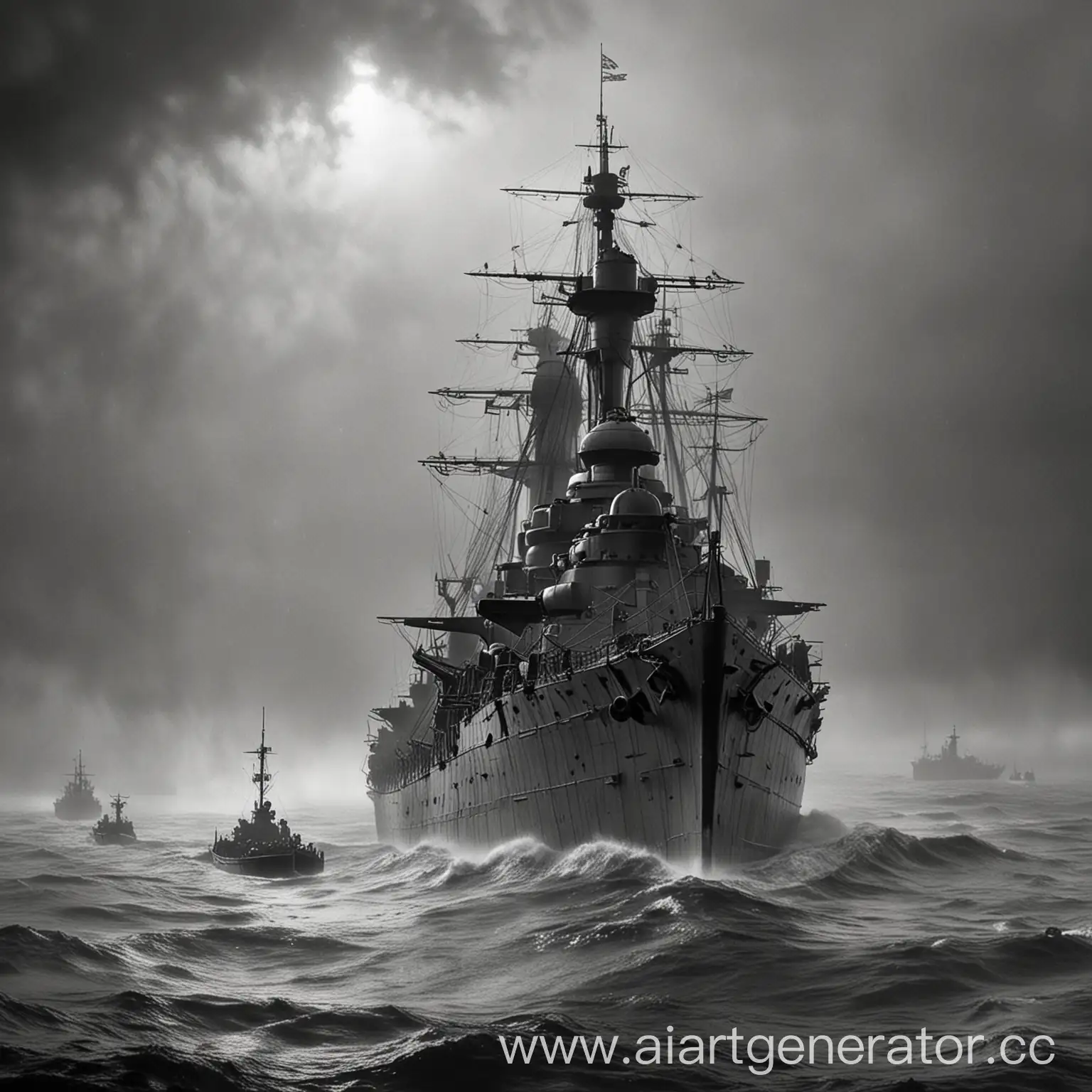 Majestic-Battleship-Bismarck-Emerges-from-Sea-Mist